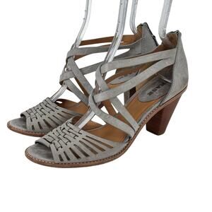 Trask Women's Heeled Strappy Sandals SZ 10 Leather Chic Modern Urban Rustic Gray